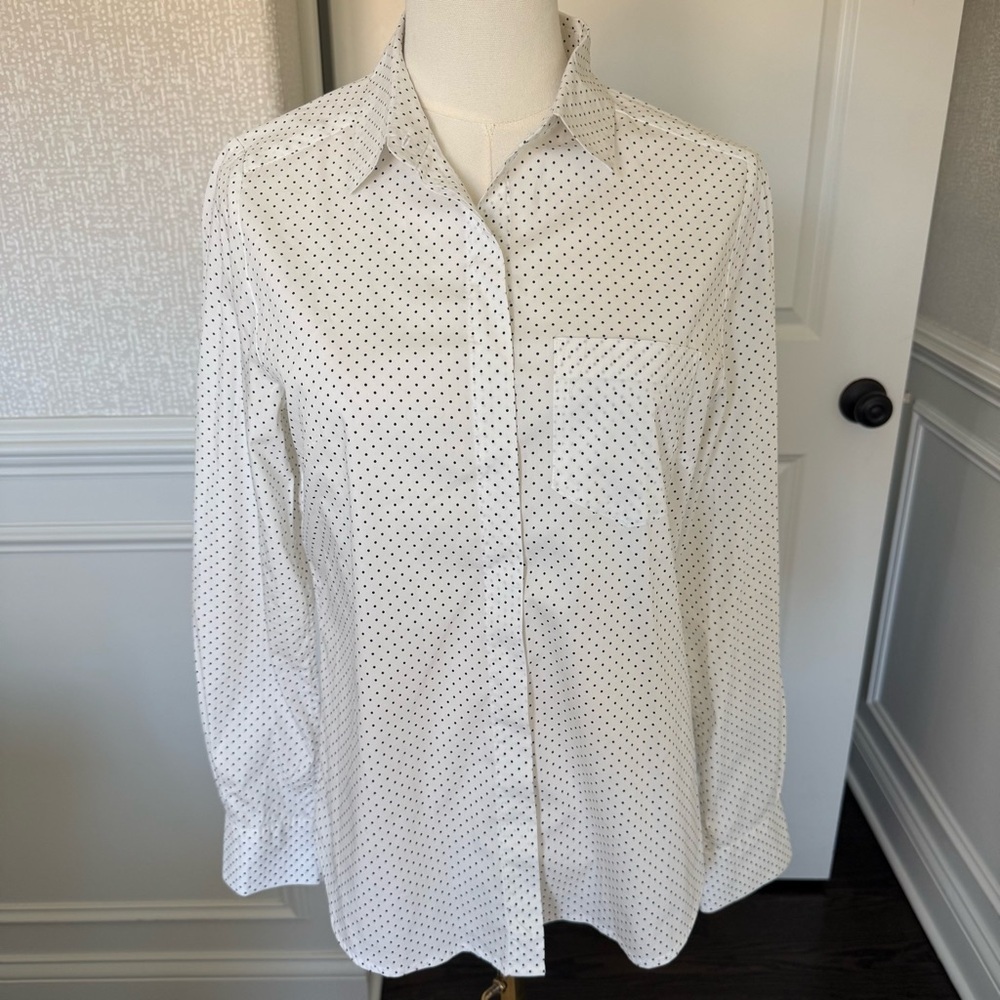 H&M White Women's Shirt with Black Polka Dots Size 4